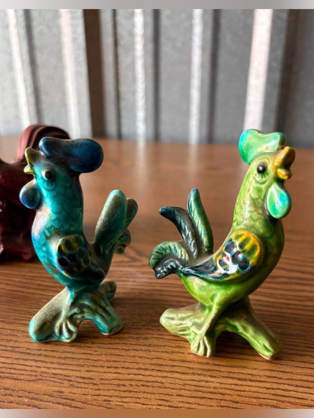 Vintage Enesco Hand Painted Ceramic Rooster Pair